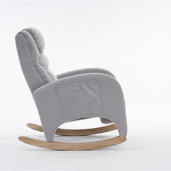 052- Cotton Linen Fabric Nursery Rocking Chair With Adjustable Footrest,Light Gray