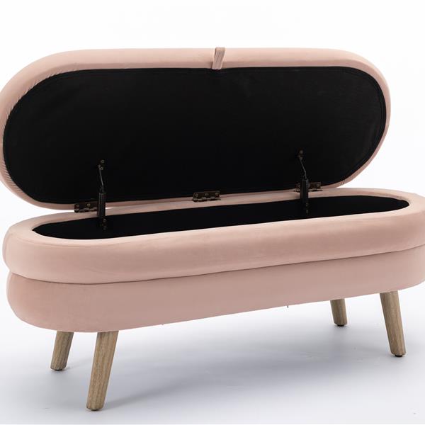 036-Velvet Fabric Storage Bench Bedroom Bench With Wood Legs For Living Room Bedroom Indoor,Light Pink