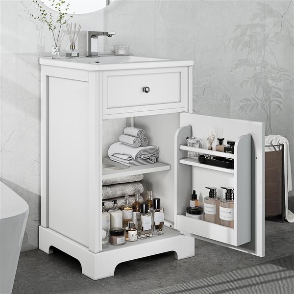 20" Bathroom Vanity with Sink, Bathroom Cabinet with Soft Closing Door, Storage Rack and Adjustable Shelve, White