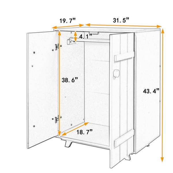 Wooden Wardrobe Cabinet with Hanging Rod, Storage Armoires with Doors,Gray