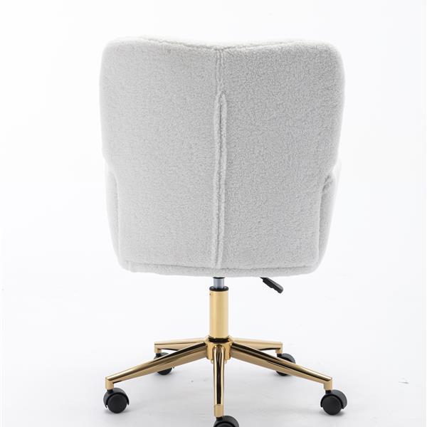 005-Teddy Fabric 360 Swivel Home Office Chair With Gold Metal Base And Universal Wheels,Ivory