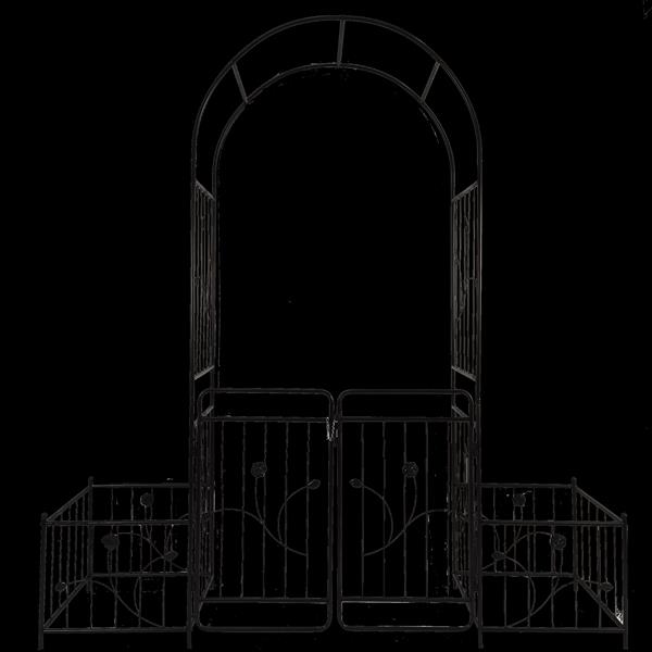 Metal Garden Arch with Gate 79.5'' Wide x 86.6'' High Climbing Plants Support Rose Arch Outdoor Black