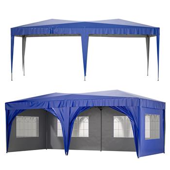 10\\'x20\\' EZ Pop Up Canopy Outdoor Portable Party Folding Tent with 6 Removable Sidewalls + Carry Bag + 6pcs Weight Bag Beige Blue