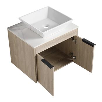 24 \\" Modern Design Float Bathroom Vanity With Ceramic Basin Set,  Wall Mounted White Oak Vanity  With Soft Close Door,KD-Packing,KD-Packing,2 Pieces Parcel(TOP-BAB101MOWH)