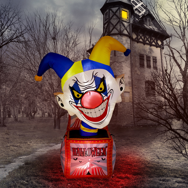 3.9 FT Halloween Inflatable Circus Clown Box Outdoor Decorations, Scary Blow up Yard Decor with Built-in LED Lights for Holiday Party Yard Lawn Garden Decor Indoor Outdoor