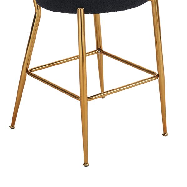 Set of 2 modern teddy fabric upholstered bar stools - Metal base high stool - Suitable for kitchen, dining and living room - Black - Stylish and comfortable island seating