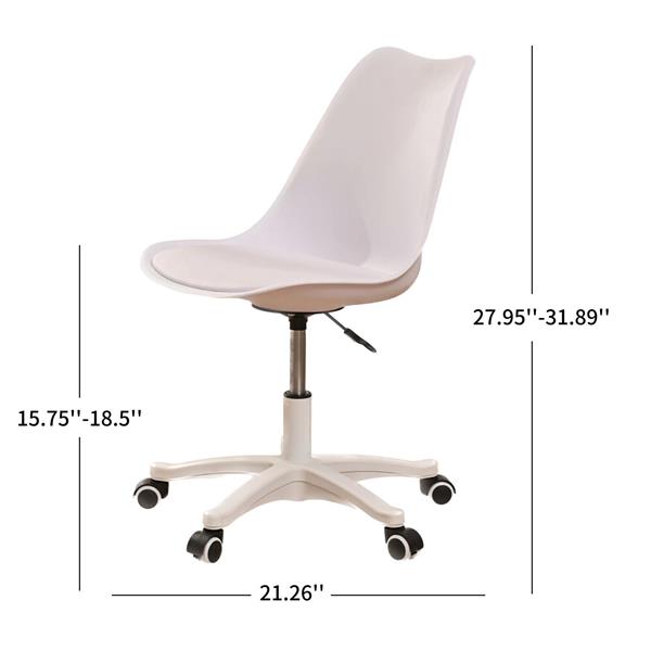 Armless Office Chair,Ergonomic Small Computer Desk Chair with Wheels,Adjustable Rolling Chair, Support Swivel Task Chair for Small Spaces living room,bedroom(White)