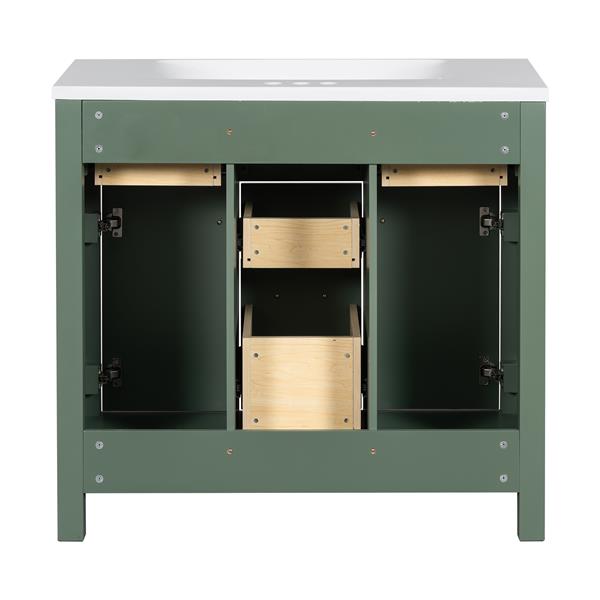 36'' Bathroon Vanity with Resin Sink Combo Set,Modern  Single Bathroom Cabinet with 4 Drawers & 2 Cabinets,Storage Cabinet for Bathroom, Solid Wood Frame Vanity Set, Green