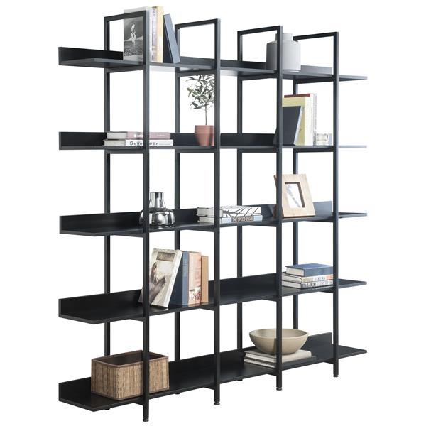 [VIDEO] 5 Tier Bookcase Home Office Open Bookshelf, Vintage Industrial Style Shelf with Metal Frame, MDF Board