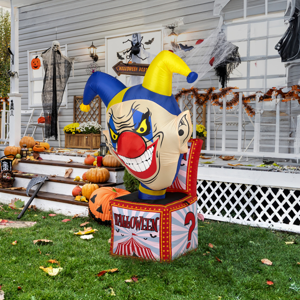 3.9 FT Halloween Inflatable Circus Clown Box Outdoor Decorations, Scary Blow up Yard Decor with Built-in LED Lights for Holiday Party Yard Lawn Garden Decor Indoor Outdoor