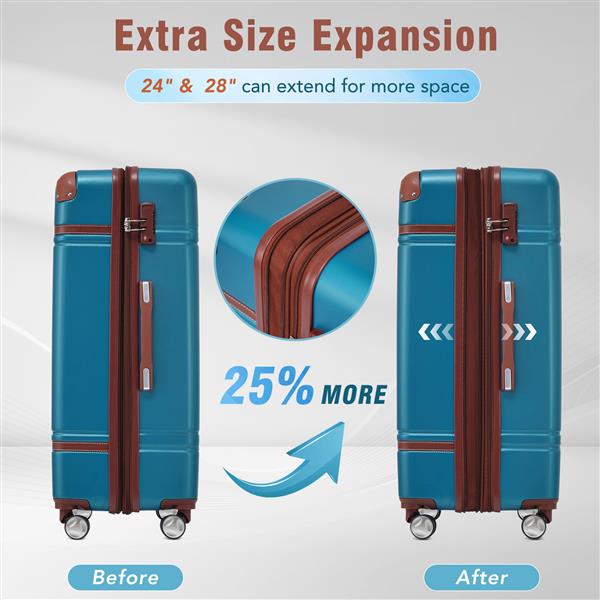 28 IN Luggage 1 Piece with TSA lock , Expandable Lightweight Suitcase Spinner Wheels, Vintage Luggage,Blue