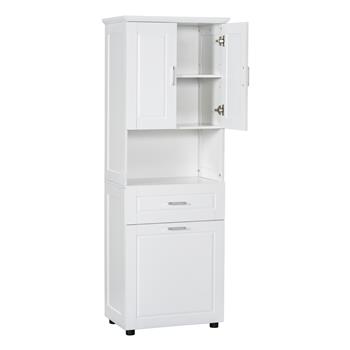 Tall Bathroom Cabinet with Laundry Basket, Large Storage Space Tilt-Out Laundry Hamper and Upper Storage Cabinet, White