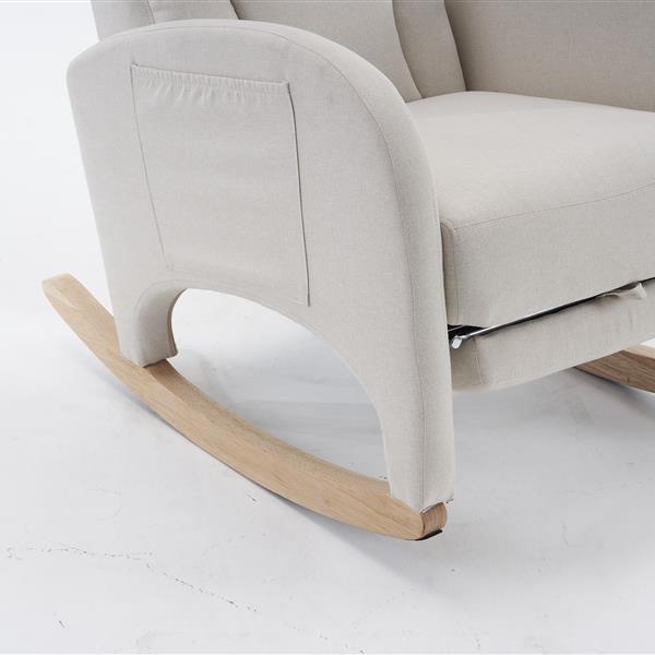 052-Cotton Linen Fabric Nursery Rocking Chair With Adjustable Footrest,Beige