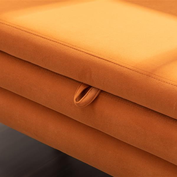 036-Velvet Fabric Storage Bench Bedroom Bench With Wood Legs For Living Room Bedroom Indoor,Orange