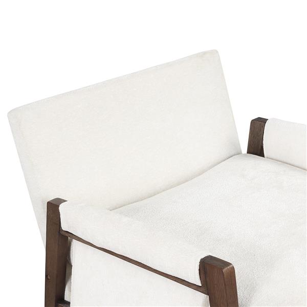 Mid-Century Modern Velvet Leisure Chair with Solid Wood and Thick Seat Cushion for Living Room,Bedroom,Studio,White