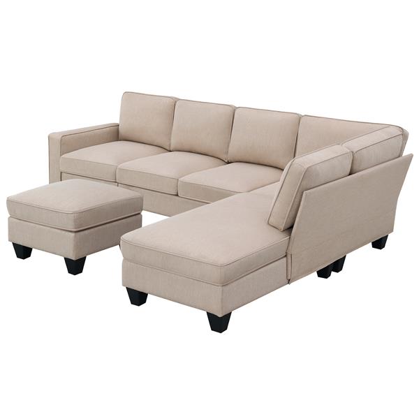 [VIDEO provided] [New] 104.3*78.7" Modern L-shaped Sectional Sofa,7-seat Linen Fabric Couch Set with Chaise Lounge and Convertible Ottoman for Living Room,Apartment,Office,3 Colors