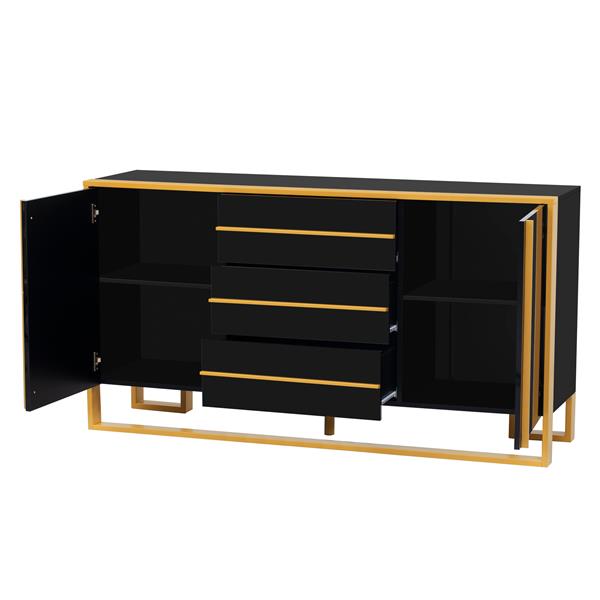 Modern Style 59"L Sideboard with Large Storage Space and Gold Metal Legs for Living Room and Entryway (Black)