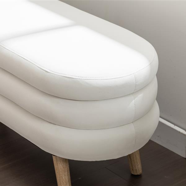 036-Velvet Fabric Storage Bench Bedroom Bench With Wood Legs For Living Room Bedroom Indoor,Ivory