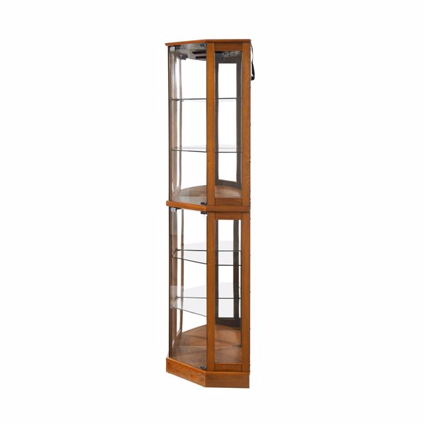 6 Shelf Corner Curio Display Cabinet with Lights, Mirrors and Adjustable Shelves, Oak(E26 light bulb not included) 