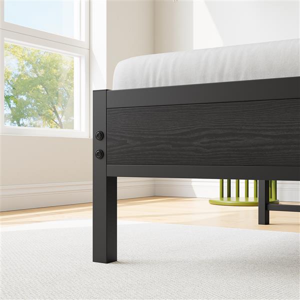 Twin Size Bed Frame, Storage Headboard with Charging Station, Solid and Stable, Noise Free, No Box Spring Needed, Easy Assembly