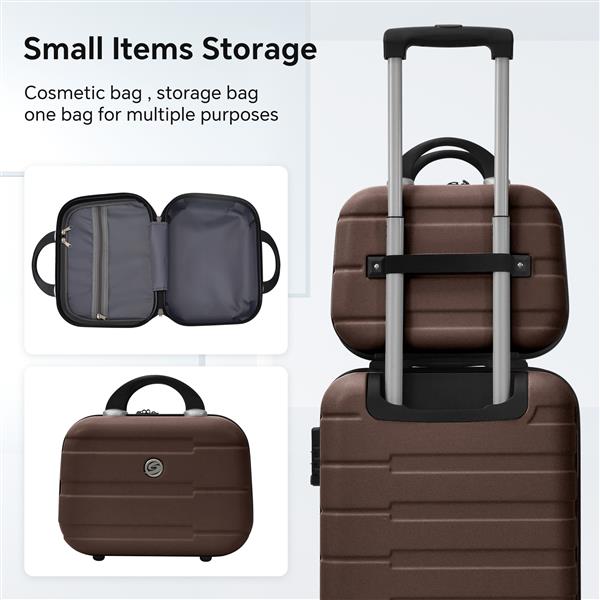 4 Piece Hard Shell Luggage Set,Carry on Suitcase with Spinner Wheels,Family Luggage Set,Brown(12/20/24/28in)