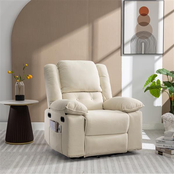 Massage Recliner,Power Lift Chair for Elderly with Adjustable Massage and Heating Function,Recliner Chair with Infinite Position and Side Pocket for Living Room ,Beige