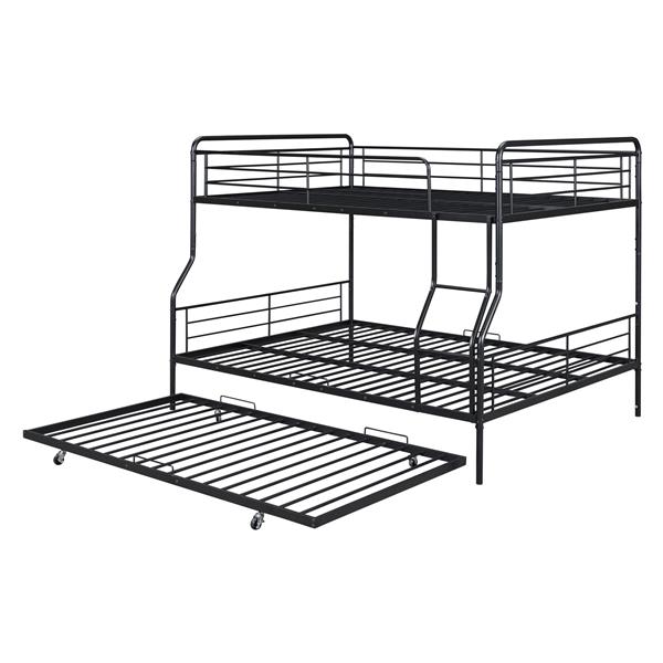 Full XL Over Queen Metal Bunk Bed with Twin Size Trundle, Black