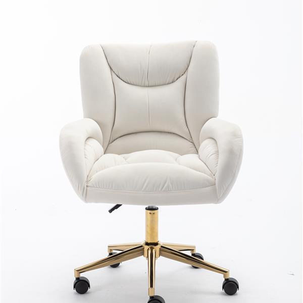 005-Velvet Fabric 360 Swivel Home Office Chair With Gold Metal Base And Universal Wheels,Ivory