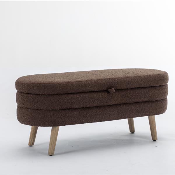 036-Boucle Fabric Storage Bench Bedroom Bench With Wood Legs For Living Room Bedroom Indoor,Brown