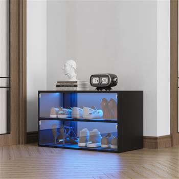 Black Glass Door Shoe Box Shoe Storage Cabinet  With RGB Led Light