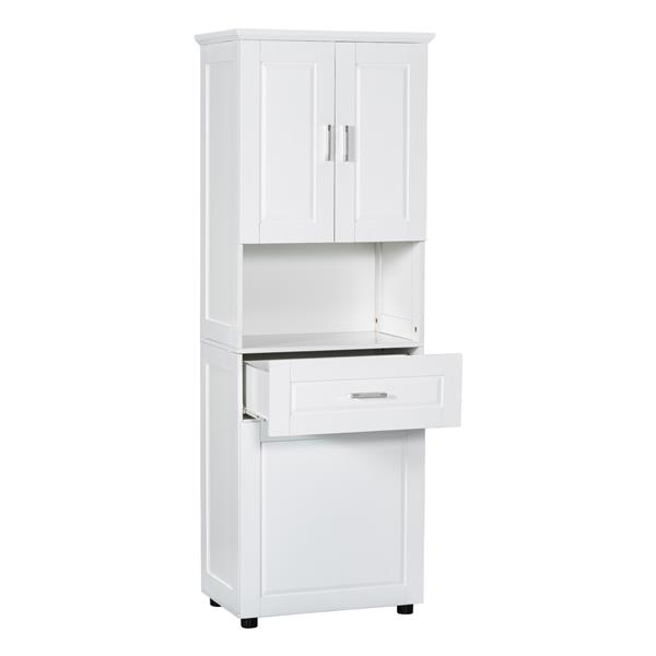 Tall Bathroom Cabinet with Laundry Basket, Large Storage Space Tilt-Out Laundry Hamper and Upper Storage Cabinet, White