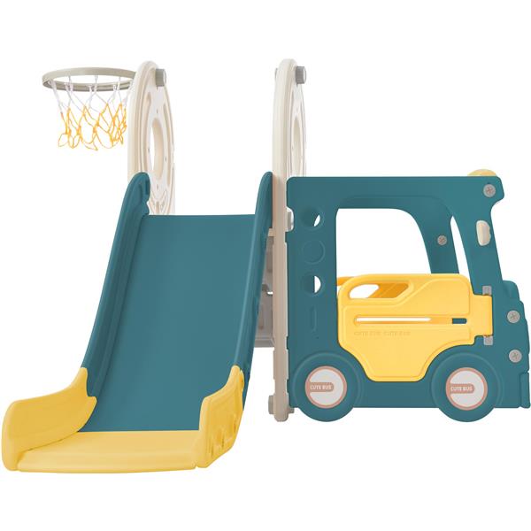 Kids Slide with Bus Play Structure,  Bus Toy with Slide for Toddlers, Bus Slide Set with Basketball Hoop