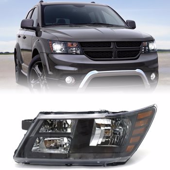 Headlights Assembly Fit For 2009-2020 Dodge Journey, Left/Driver Side Headlamp, Black Housing with Amber Reflector, BULBS NOT INCLUDED