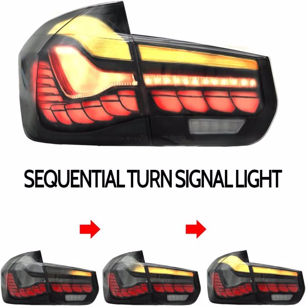 Tail Lights Compatible with 2013-2018 BMW 3-Series F30 F35 F80 6th Sedan with Dragon Scales Running Light, Driver and Passenger side(Smoke Lens Styles)