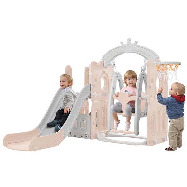 Toddler Slide and Swing Set 5 in 1, Kids Playground Climber Slide Playset with Basketball Hoop  Combination for Babies Indoor & Outdoor