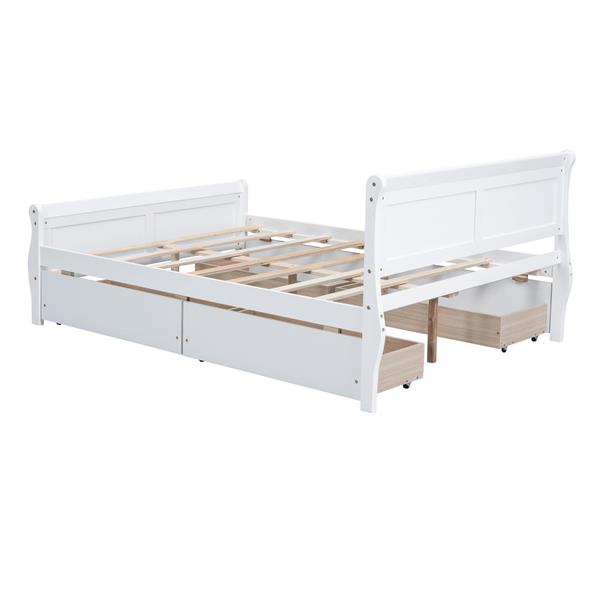 Full Size Wood Platform Bed with 4 Drawers and Streamlined Headboard & Footboard, White