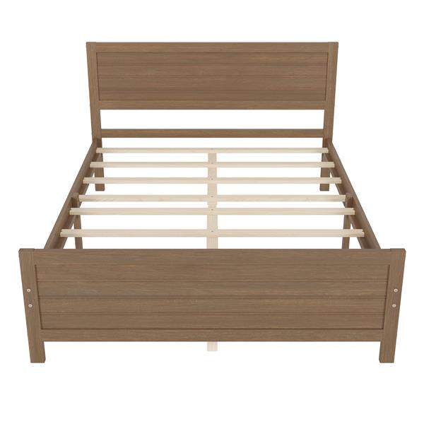 Wood Platform Bed Frame with Headboard, Mattress Foundation with Wood Slat Support, No Box Spring Needed, Queen Size, Walnut