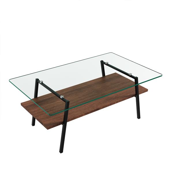 Rectangle Coffee Table, Tempered Glass Tabletop with Black Metal Legs, Modern Table for Living Room , Transparent Glass