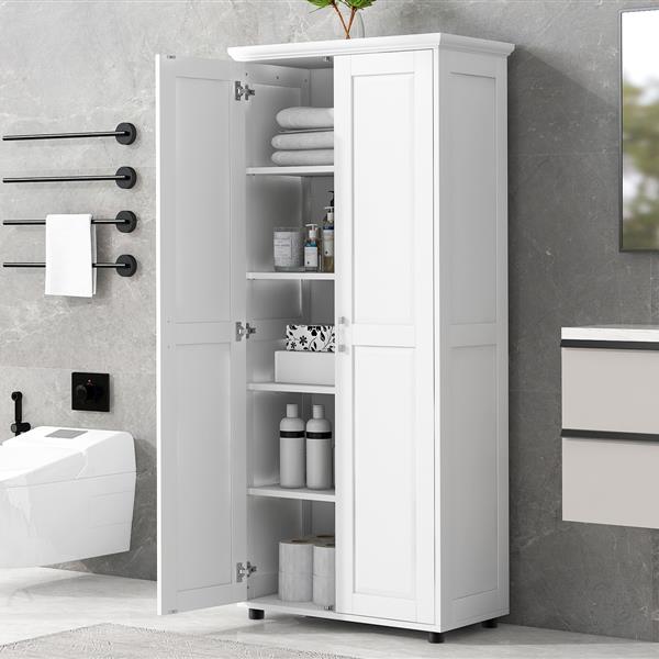 Storage Cabinet with Two Doors for Bathroom, Office, Adjustable Shelf, MDF Board, White