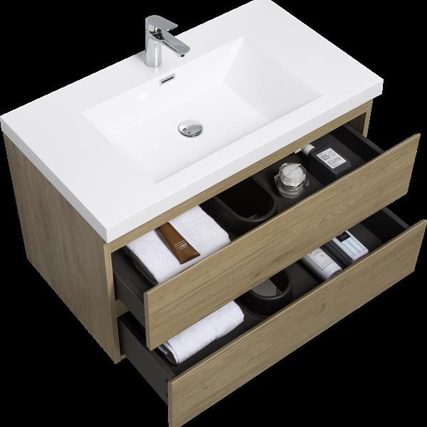 36" Floating Bathroom Vanity with Sink, Modern Wall-Mounted Bathroom Storage Vanity Cabinet with Resin Top Basin and Soft Close Drawers, Natural Oak 24V11-36NO