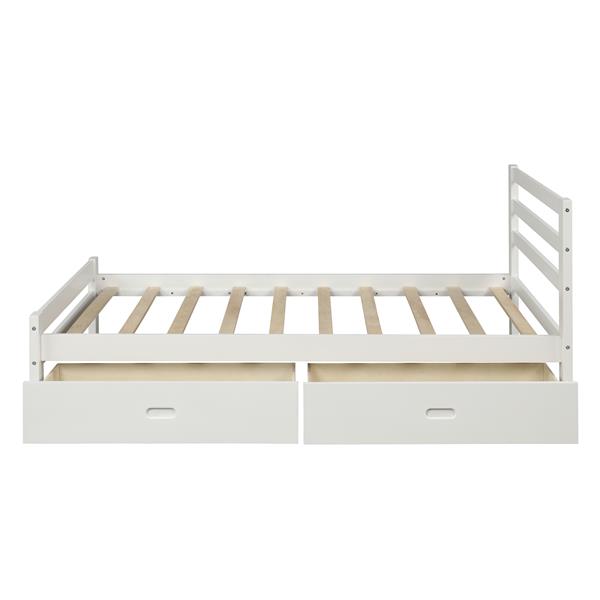 Wood platform bed with two drawers, full (white)