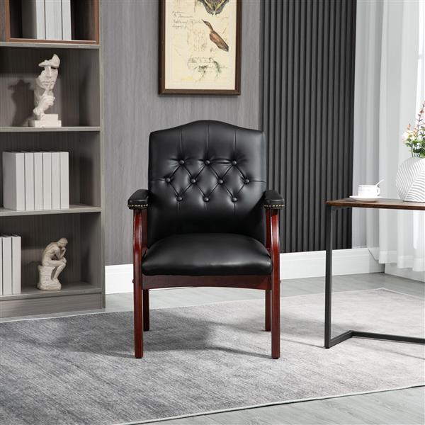 Leather Reception Guest Chairs  W/Padded Seat and Arms Ergonomic Mid-Back Office Executive Side Chair for Meeting Waiting Room Conference Office Guest Chairs,Black