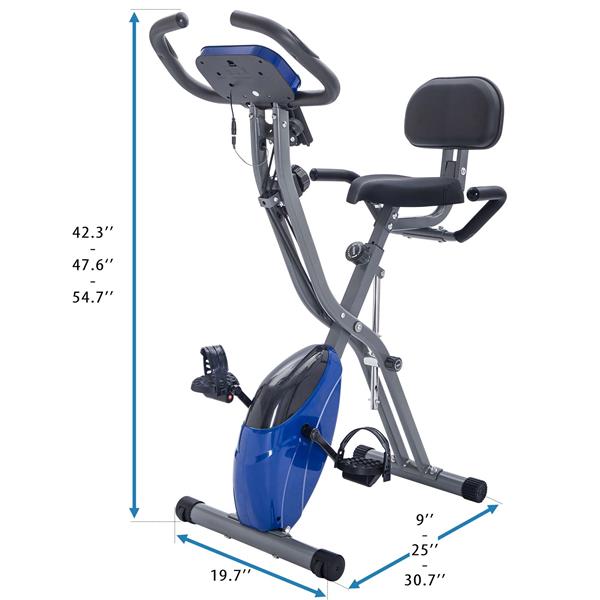 Folding Exercise Bike, Fitness Upright and Recumbent with 16-Level Adjustable Resistance, Arm Bands and Backrest 