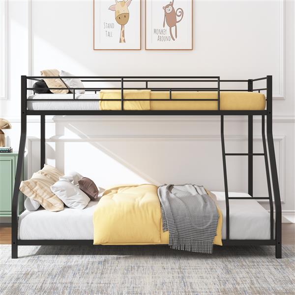 Twin Over Twin Metal Bunk Bed with Trundle Heavy Duty Twin Size Metal Bunk Beds Frame with 2 Side Ladders Convertible Bunkbed with Safety Guard Rails,No Box Spring Needed (Black/Silver)