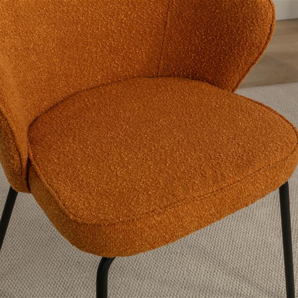 042-Set of 2 Boucle Fabric Dining Chairs With Black Metal Legs,Ginger