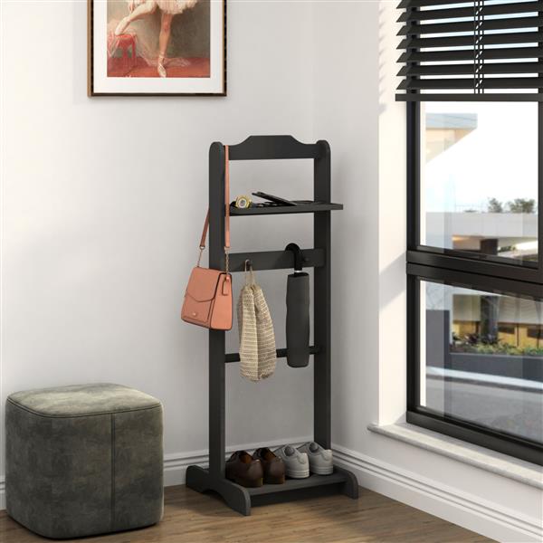 Portable Garment Rack,Clothes Valet Stand with Storage Organizer,Black Finish