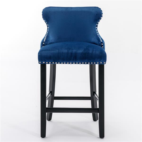 Contemporary Velvet Upholstered Wing-Back Barstools with Button Tufted Decoration and Wooden Legs, and Chrome Nailhead Trim, Leisure Style Bar Chairs,Bar stools,Set of 4 (Blue),SW1824BLx2 cartons