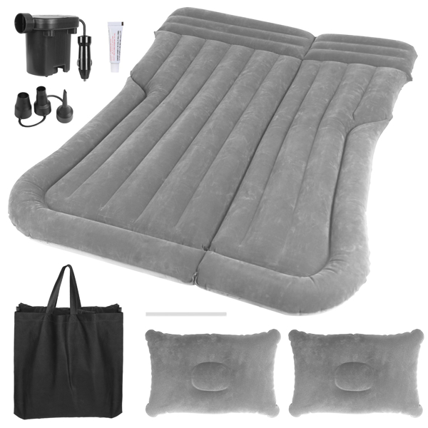 Air Mattress,SUV Air Mattress Thickened Camping Bed Cushion with Pillow Air Pump Storage Bag PVC Flocked Car Bed for Home Car Travel Camping (Grey)