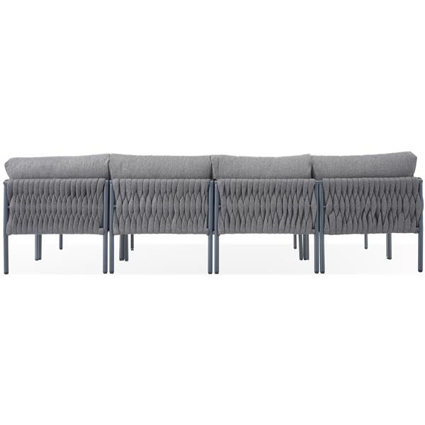 6-Pieces Aluminum Patio Furniture Set, Modern Metal Outdoor Conversation Set Sectional Sofa With Removable Olefin Extra Thick Cushions 5.9" Cushion, Grey