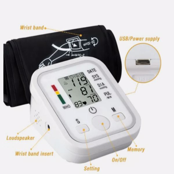 2024 Digital Automatic Blood Pressure Monitor Upper Arm BP Machine Heart Rate HP